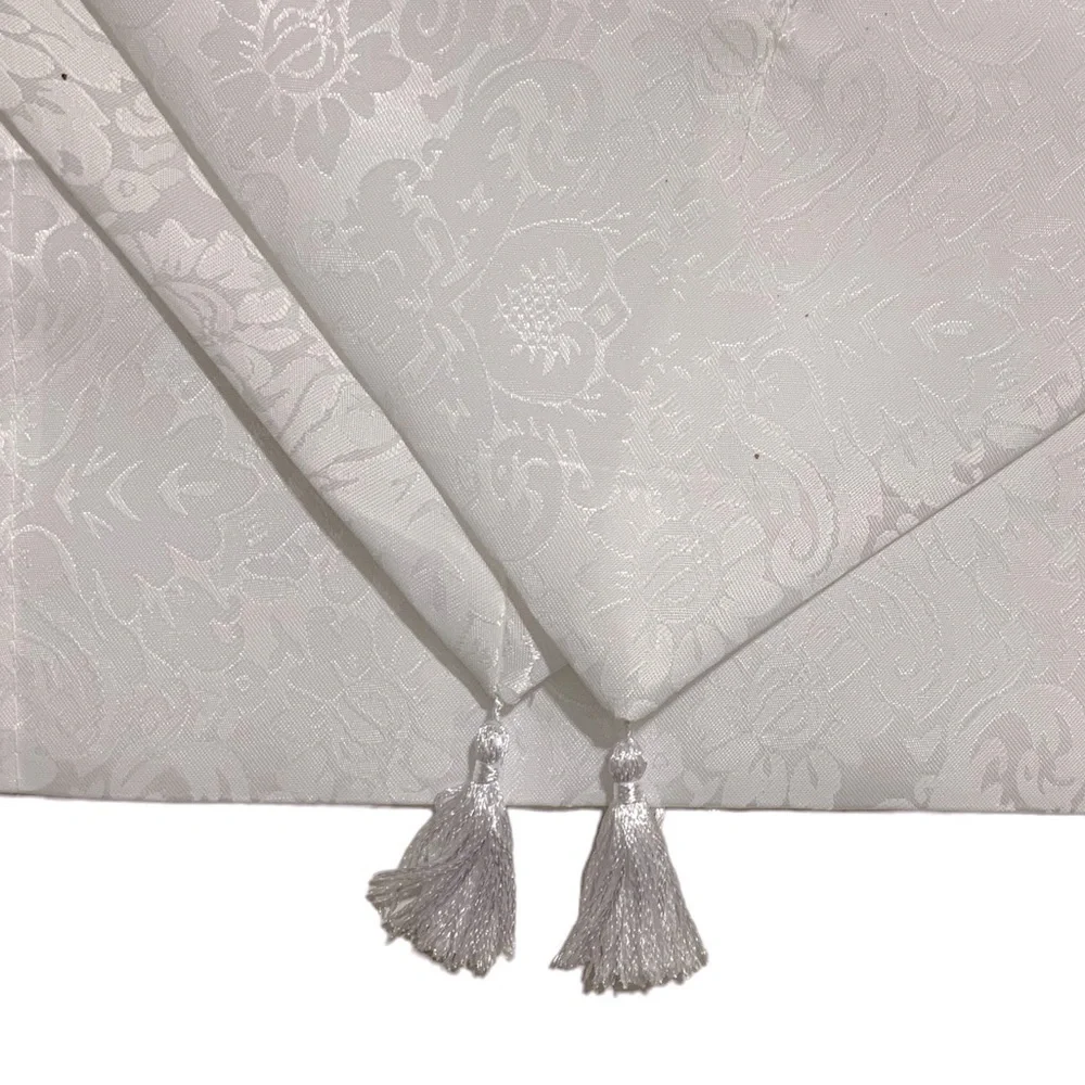 Holly Homes Table Runner Silky Damask Holiday Dressy White 13 in x 72 in